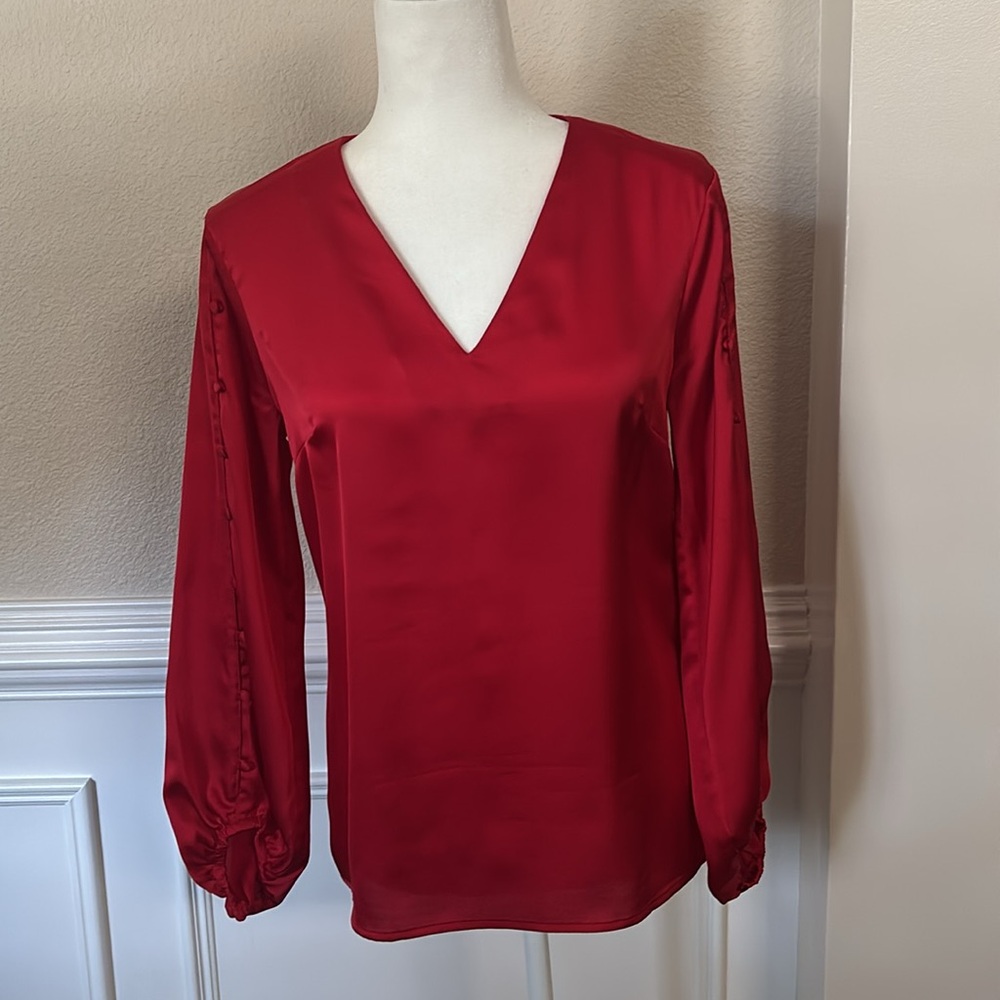 Banana Republic Red Long Sleeve Blouse with Button Detail